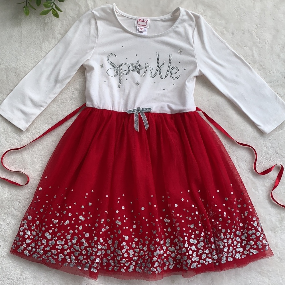 Pinky Los Angeles 7 Red & White Tulle Dress GUC Sparkle